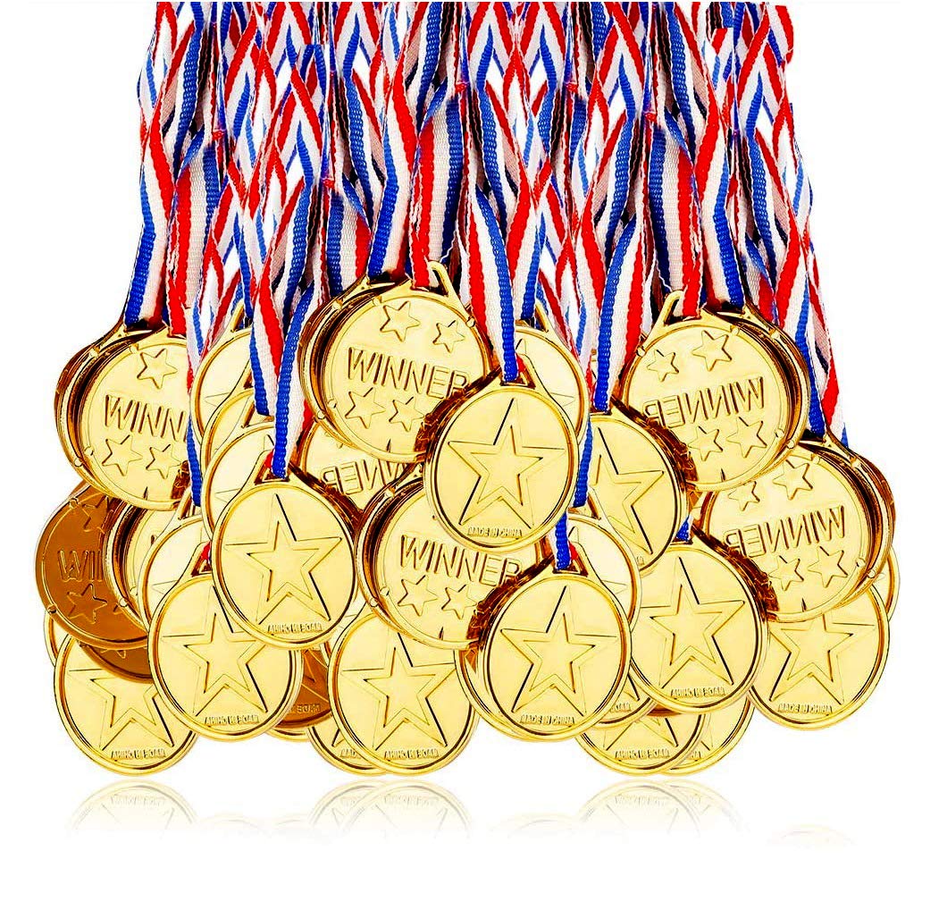 Fontee Gold medals for kids, 24Pcs Gold Winners Medals Party Bag Gifts Games Prizes