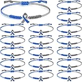 Sasylvia 20 Pcs Blue Gray Awareness Bracelets Adjustable Cord Ribbon Braided Bracelets Stretch Inspirational Gifts for Women Men Jewelry Accessories