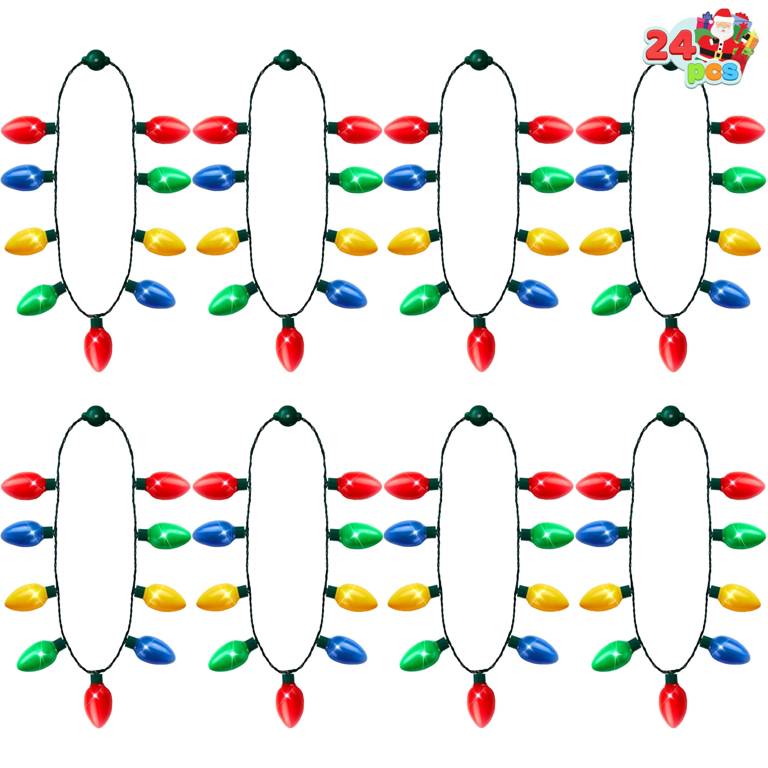 Photo 1 of 24 Packs Christmas LED Light Up Bulb Necklaces 9 Bulbs LED Necklaces Holiday Costume Accessories for Christmas Xmas Party Favor Party Supply