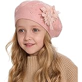 ZLYC Kids Beret Hat Girls Solid Color Knitted Floral Artist French Beret Cap