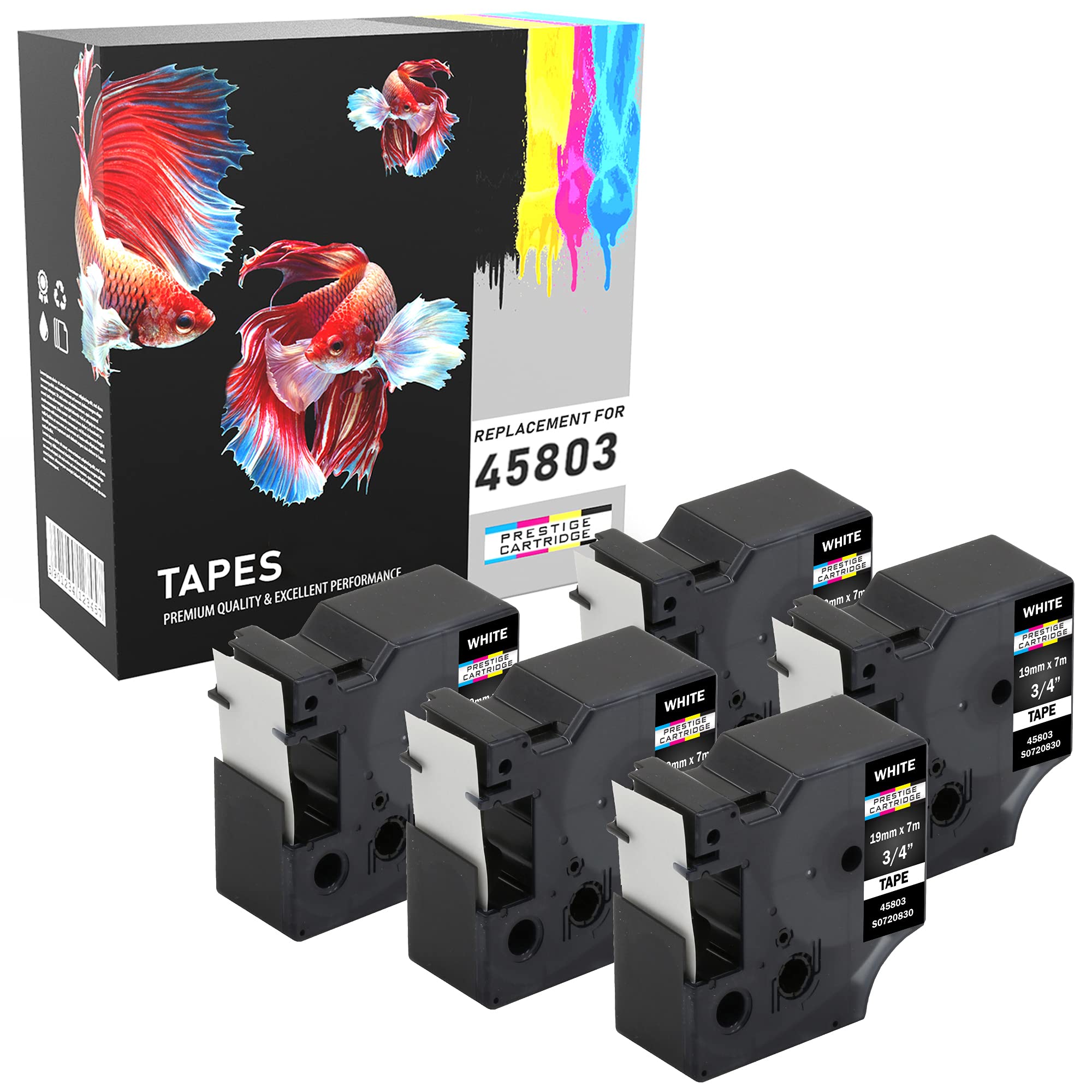 5 Compatible D1 45803 Black on White 19mm x 7m Labelling Tapes for DYMO LabelManager LM 100 150 160 200 210D 260 280 300 350 350D 360D 400 420P 450 500TS PC PC2 PnP LabelWriter LW 400 450 Duo