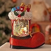Christmas Snow Globe with Santa Claus Gifts - Lighted Musical Snow Globe Christmas Decorations with Timer, Swirling Glitter, Battery/USB Powered, Holiday Decor(Santa Claus Boots)