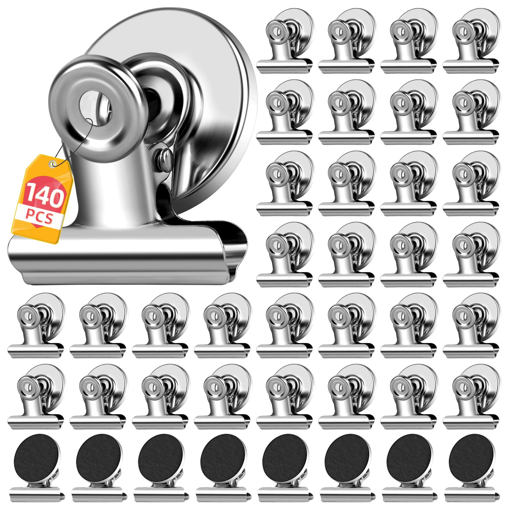 WUDIME 140 Pack Fridge Magnets Refrigerator Magnets; Strong Magnetic Clips Heavy Duty; Detailed List Display Paper Fasteners on Home Office Teaching (Silver) Image