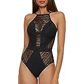 Becca Womens Color Play Crochet One Piece Swimsuit, High Neck, Bathing Suits for Women