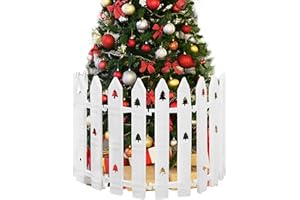 MNKXL 16" Extra Tall Fence for Christmas Tree,12PCS White Picket Fence Gate Barrier with Tree Patterns Christmas Tree Gate for Pets(24" H x 5" W Each)