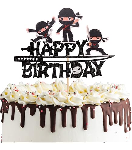 Happy 8th Birthday Tortenaufsatz – Kung Fu Ninja Motto, Karate, Glitzer Deko Für Jungen & Mädchen