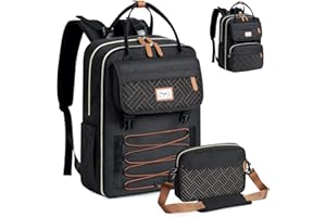 Tonyeee Diaper Bag Backpack with Removable Cross Body Bag & 2 Compartments, Large Baby Diaper Bag with Changing Pad, Unisex Backpack Diaper Bag, Black