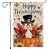 Fall Thanksgiving Turkey Garden Flag 12x18 inch Double Sided Pumpkin Yard Garden Flags Burlap Outside Decorative Flag for Patio Lawn Decor