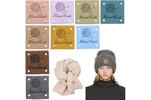 ASWEWAMT 45 Pcs Handmade PU Leather Label Leather Crochet Labels Clothing Hand Made Embossed Tag with Holes Embellishments Knit Leather Tags for Crochet Sewing Clothing Decors (Square)
