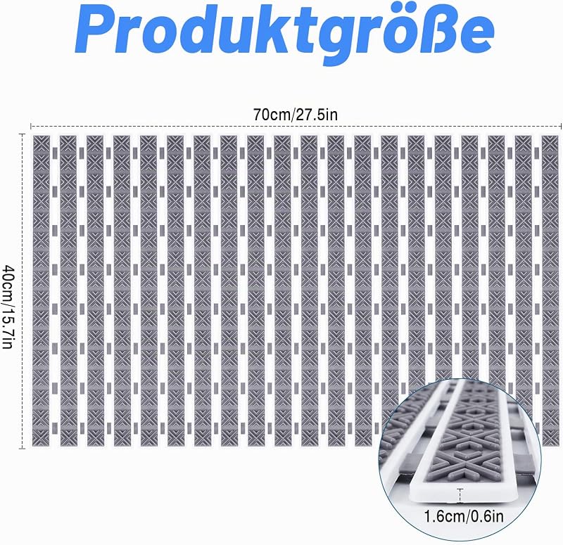 rutschfest Badematte, 40x70cm Antirutschmatte Dusche TPE Badewannenmatte mit Saugnäpfen Duschmatte Schnelles Trocknen zuschneidbare Badematte(Grau)