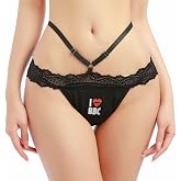 SLG Collection I Love BBC Underwear for Women &ndash; Black Lacy BBC Panty with Heart-Lip Design &amp; Strappy Waist Detail