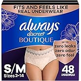 Always Discreet Boutique Incontinence and Postpartum Underwear for Women, Maximum Protection, Small/Medium, Rosy, 48 Count (4 Packs of 12)