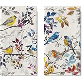 Croar Watercolor Birds Kitchen Dish Towels Set of 2, Blue Jay Goldfinch Robin Leaves Drying Hand Towel Baking Cooking Cloth, Spring Summer Branches Bathroom Home Decoration 18 x 26 Inches