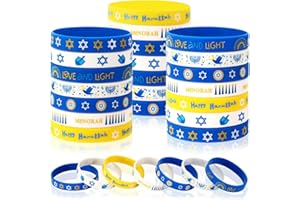 JUNEBRUSHS 42Pcs Hanukkah Party Favors Silicone Bracelets Rubber Chanukkah Wristbands Supplies for Adults Hanukkah Decorations Accessories Goodie Stuffers Fillers(7 Designs)