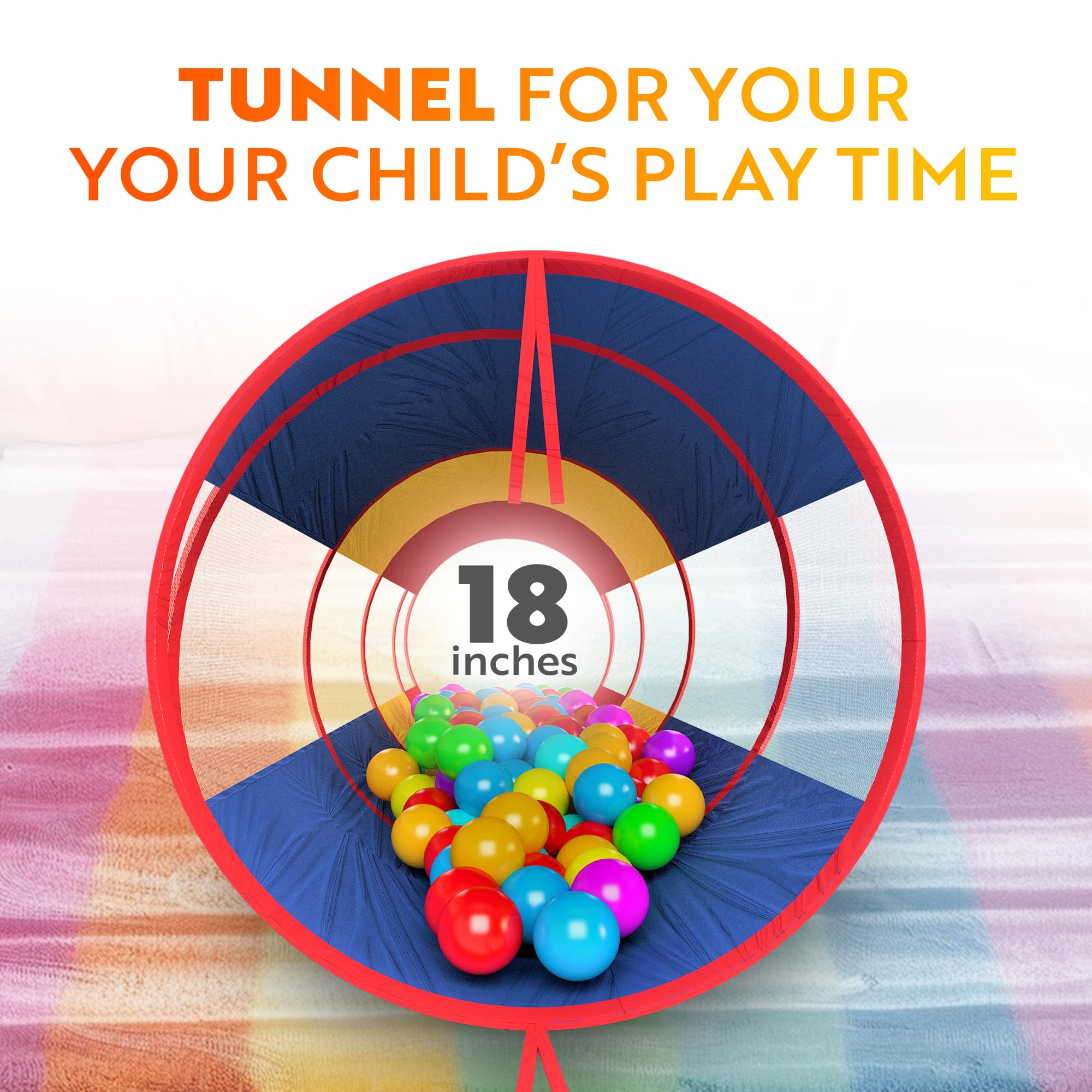 Playz Extra-Large Play Tunnel for Toddlers 1-3 Years – Pop-Up Baby Crawl Tube, Sensory Activity, Indoor & Outdoor Kids Toy, Collapsible for Easy Storage