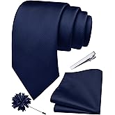 Branduce 3.15"（8cm） Solid Formal Tie and Pocket Square Plain Necktie Lapel Pin and Tie Clip Set for Men