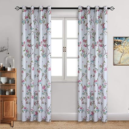 Printed Blackout Curtains Eyelet Thermal Insulated Birds Floral