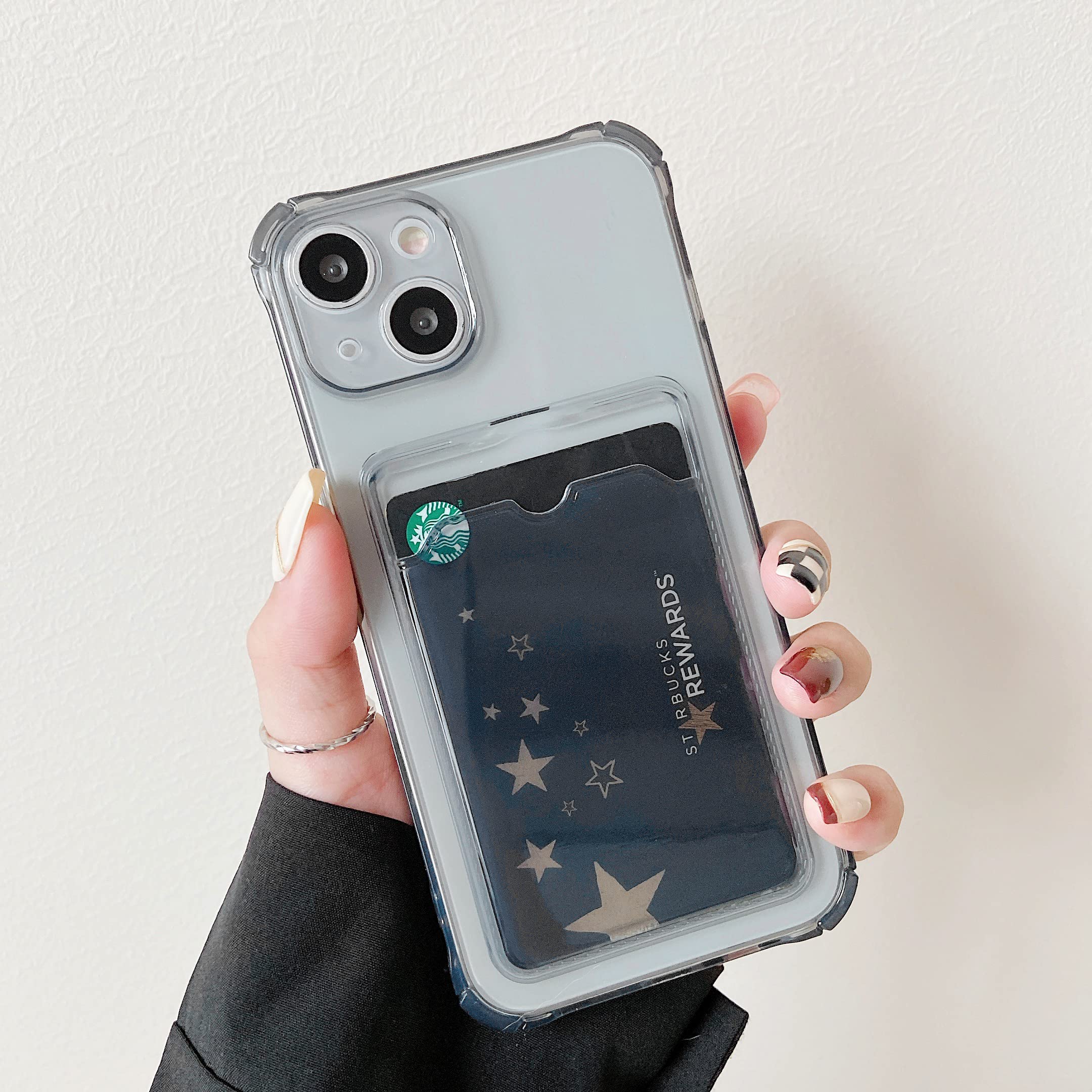 DEFBSC Case for iPhone 14, Transparent Back Card Holder Phone Case, Ultra Slim Soft TPU Shockproof Clear Case with Card Slot for Back of Phone - Black