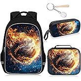 Fitvc School Backpack for Boys - 4pcs Baseball Boys Backpack with Lunch Box Set for Kids Children Teens Elementary Middle School - 17″ Sport Bookbag Travel Back Pack for Age 6-18