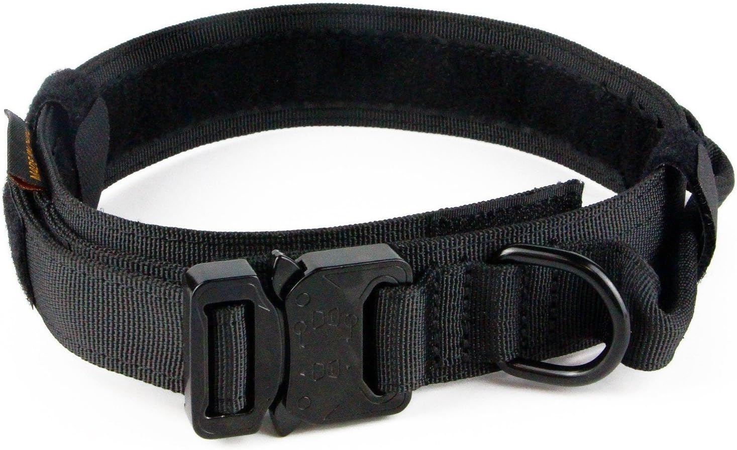 Anseahawk Tactical Dog Adjustable Collar Military Training Harness Molle Nylon Dog Collar Leash with Handle Steel Buckle (1.5" M, Black)