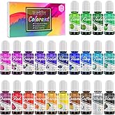 Epoxy UV Resin Pigment - 24 Color Liquid Dye for Art, DIY Jewelry Making - Concentrated Colorant for Coloring, Tumbler, Paints, Crafts - 0.35oz Each