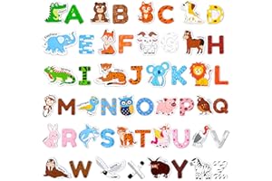 JoyCat Wooden Fridge Magnets for Toddlers – 26 Cute Animals & Uppercase Letters, Large Refrigerator ABC Alphabet Magnets Set 