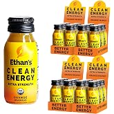 Ethan's Organic Energy Shot, Orange Mango Flavor, Vegan, Gluten Free, Green Tea Extract, Guayusa, Caffeine Boost, B6 &amp; B12 Vitamin C Focus Supplement, Plant Based Diet (24 Pack of 2oz Shots)