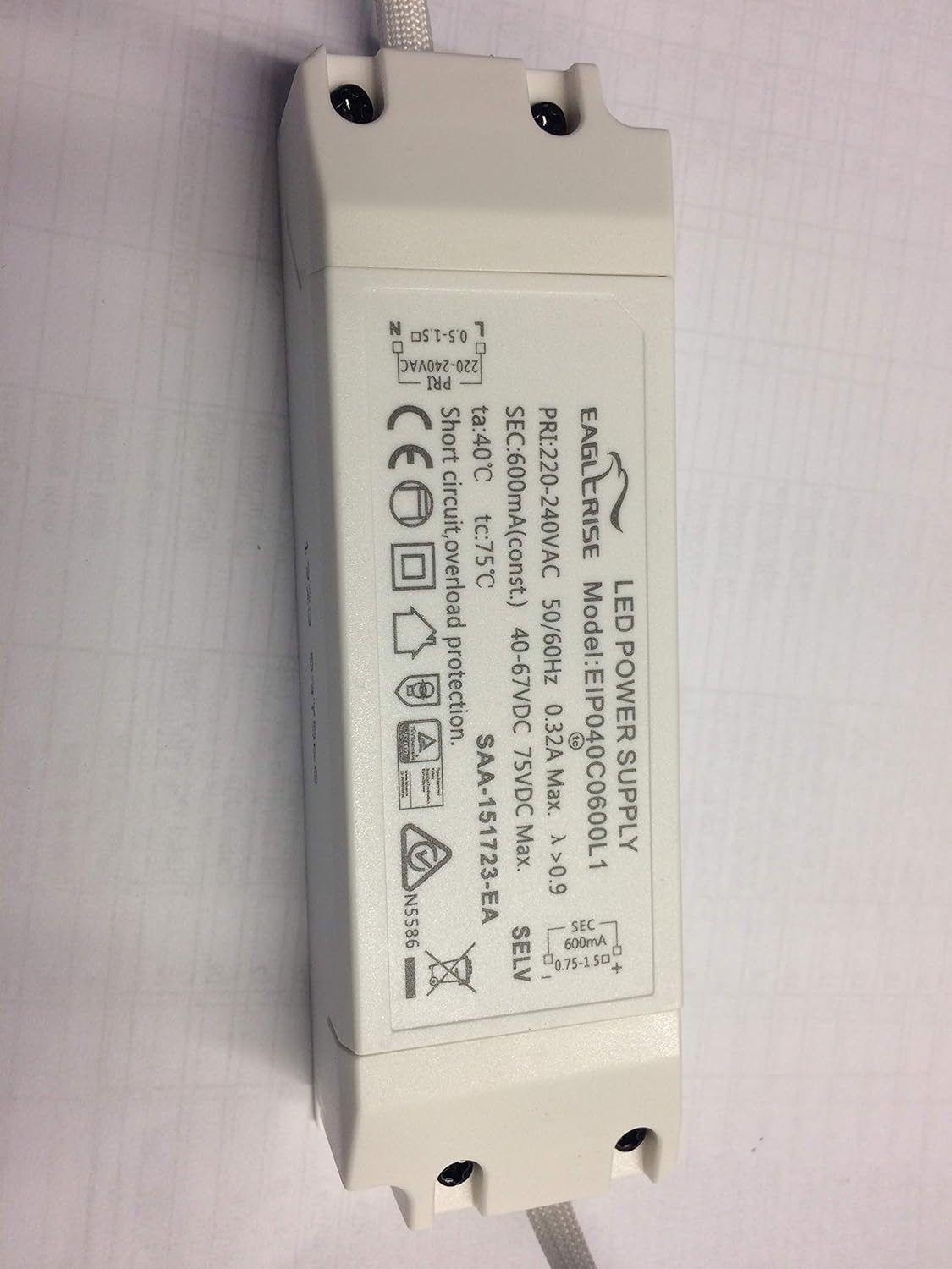 EAGLERISE Driver LED 40 W 600 mA 4067 V EIP040C0600L1 Amazon.it