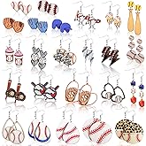 Landical 24 Pairs Baseball Earrings for Women Baseball Drop Dangle Earrings Sports Earrings Wooden Stud Jewelry Gifts for Women Party