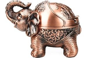LAUYOO Metal Elephant Ashtray with Lid Windproof Ashtrays Outdoor, Indoor Ashtray for Weed, Vintage Practical Decoration Ash trays for Cigarettes Great Gift for Men Women