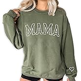 NAZENTI Embroidered Mama Sweatshirt, Mothers Day Sweatshirt Gifts for Mom Mama, Embroidered Crewneck Sweatshirt for Women