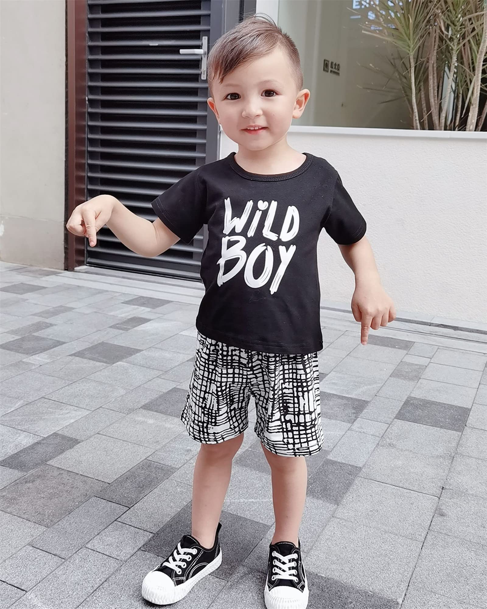 Kucnuzki Toddler Baby Boy Clothes Outfits Short Summer Sleeve Letters Printed Shirt Shorts Sets 2PC Little Boy Clothing