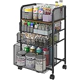 4-Tier Rolling Utility Cart with 3 Drawers-Craft Organizers and Storage with 360° Lockable Wheels,Art Supply Storage Organizer for Art Supplies, Store for Brushes & Paints & Artifacts Patent Pending