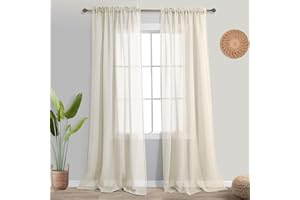 koufall Beige Curtains 108 ines Long for Patio Outdoor Set of 2 Panels Extra Long Summer Light Filtering Linen Look Semi Sheer Drapes for Sliding Glass Door Living Room Farmhouse 52x108 Length Cream