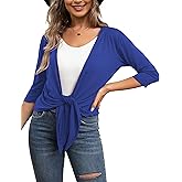 VOIANLIMO Women's Tie Front Casual 3/4 Sleeve Cropped Bolero Lightweight Sheer Shrug Cardigans S-XL