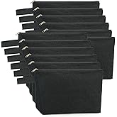 Koolmox 12 Pcs Canvas Zipper Pouches with Bottom, Bulk Blank Canvas Makeup Bags Multi-purpose Cotton Pouch for Pencil Bag Stationery Bag Print Paint Art Crafts Bags (Black, S, 9x4.7x1.5'')