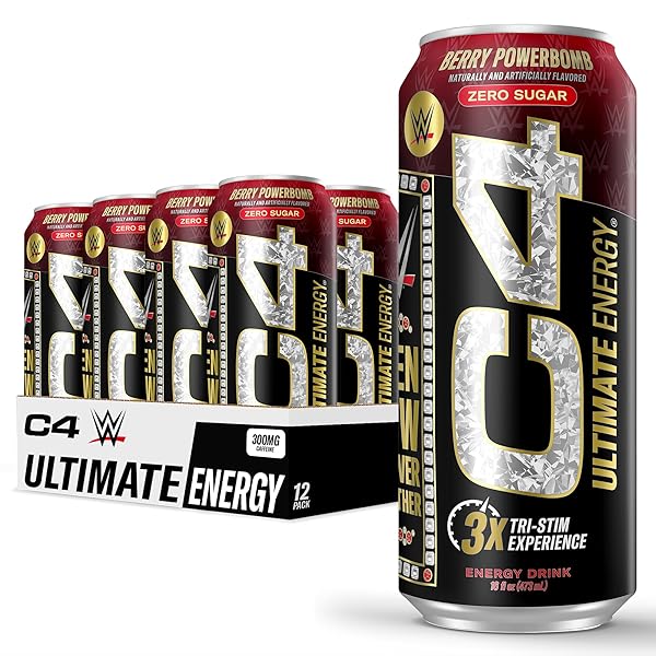 CELLUCOR C4 ULTIMATE X WWE | PRE WORKOUT SUGAR FREE ENERGY DRINK | TRI-STIM EXPERIENCE WITH 300MG CAFFEINE + TEACRINE + DYNAMINE | BERRY POWERBOMB | 16OZ (PACK OF 12)