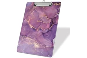 ZAXMEY Plastic A4 Clipboards, Cute Clip Board Stardard Letter Size 9 x 12.5 in, Office Decorative for Students Women Men and Kids, Purple Marble