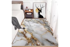 4x6 White Gold Marble Rugs for Bedroom Decor, Washable Marble Texture Pattern Area Rug, Living Room Home Decoration, Non Slip