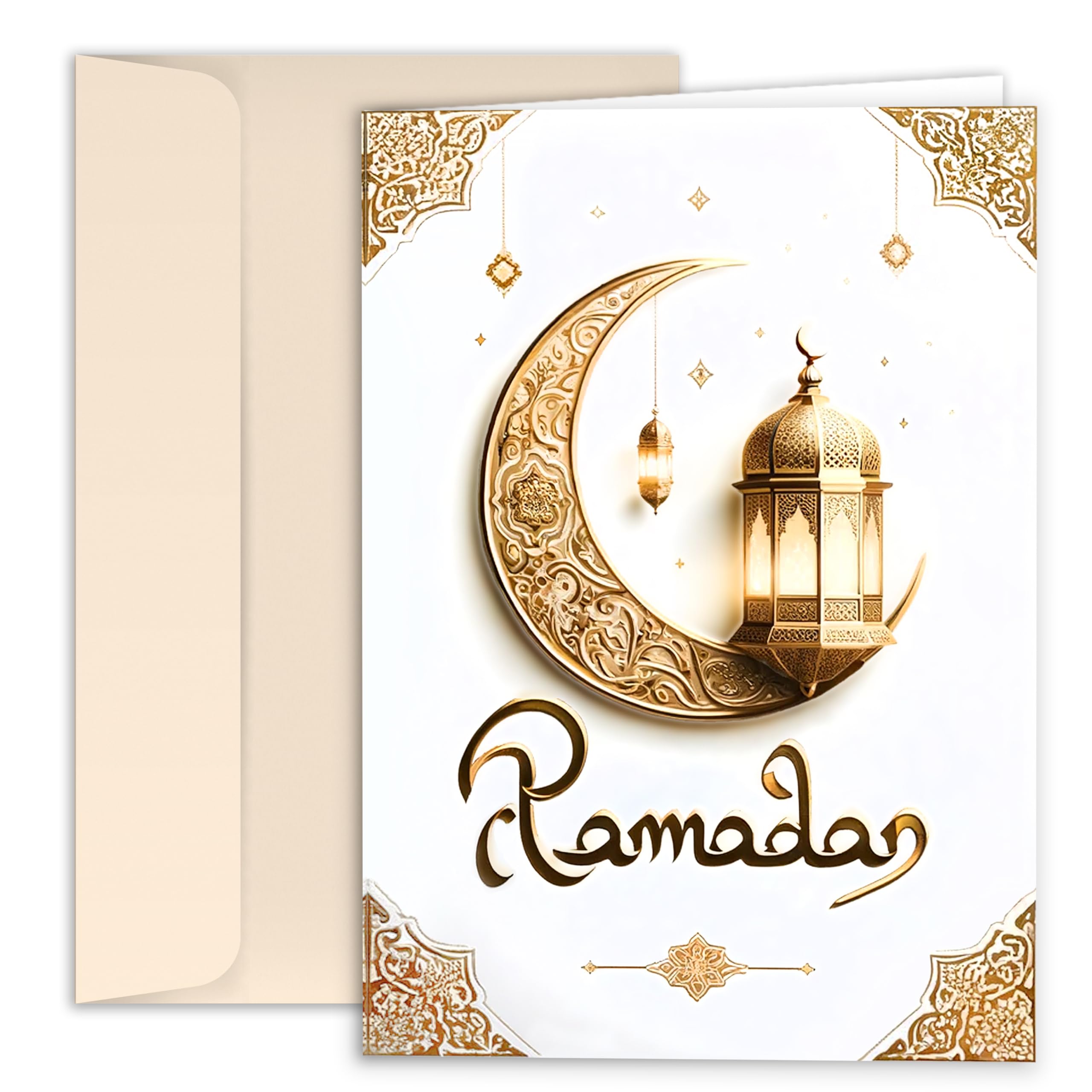 Ramadan Kareem Folding Cards with Envelope Greeting Cards Ramadan Mubarak Eid Mubarak Thank You Cards Sugar Festival Celebration Moon Lantern White Gold Pack of 10
