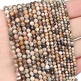 Song Xi 120pcs 3mm Natural Black Stripe Rhodochrosite Gemstone Beads Faceted Round Loose Stone Beads for Jewelry Making (1 Strand)