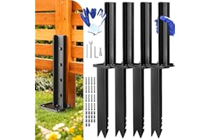 Goovilla Fence Post Repair Kit, 4Pcs Heavy Duty Fence Post Anchor Ground Stakes, Robust Quick-Fix Wood Support for Broken/Lea