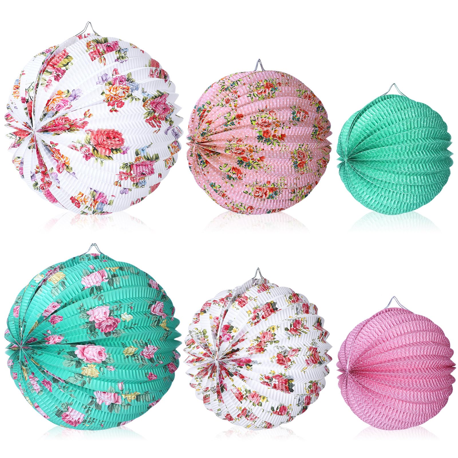 Photo 1 of Baquler 6 Pcs Tea Party Decorations Lanterns 3 Sizes Floral Flowers Party Hanging Round Lanterns for Mother's Day Bridal Spring Baby Shower Birthday Wedding Decor