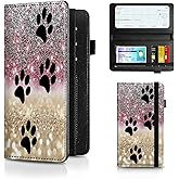 BREIDMKFM Checkbook Cover for Men and Women, Leather RFID Check Book Wallet With Credit Card Slots, Personal Duplicate Checks Holder With Pen Holder, Black Dog Paw Sparkles