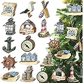 Maitys 36 Pcs Beach Wooden Ornaments Ocean Summer Tree Decorations Coastal Nautical Seaside Wood Cutouts Navigation Hanging Ornaments Xmas Decorations for Home Tree Wall Wreath Crafts(Navigation)