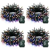 Dazzle Bright 4 Pack Battery Operated Outdoor String Lights, 50 LED 16 FT Multi-Colored Christmas Lights Green Wire with 8 Modes Timer, Outdoor Xmas Wreath Light for Christmas Holiday Decoration