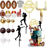 Football Cake Topper Football Players Rugby Ball Cupcake Toppers | Happy Birthday Cake Picks Sports Theme Cake Decorations for Game Day Birthday Party Baby Shower Supplies