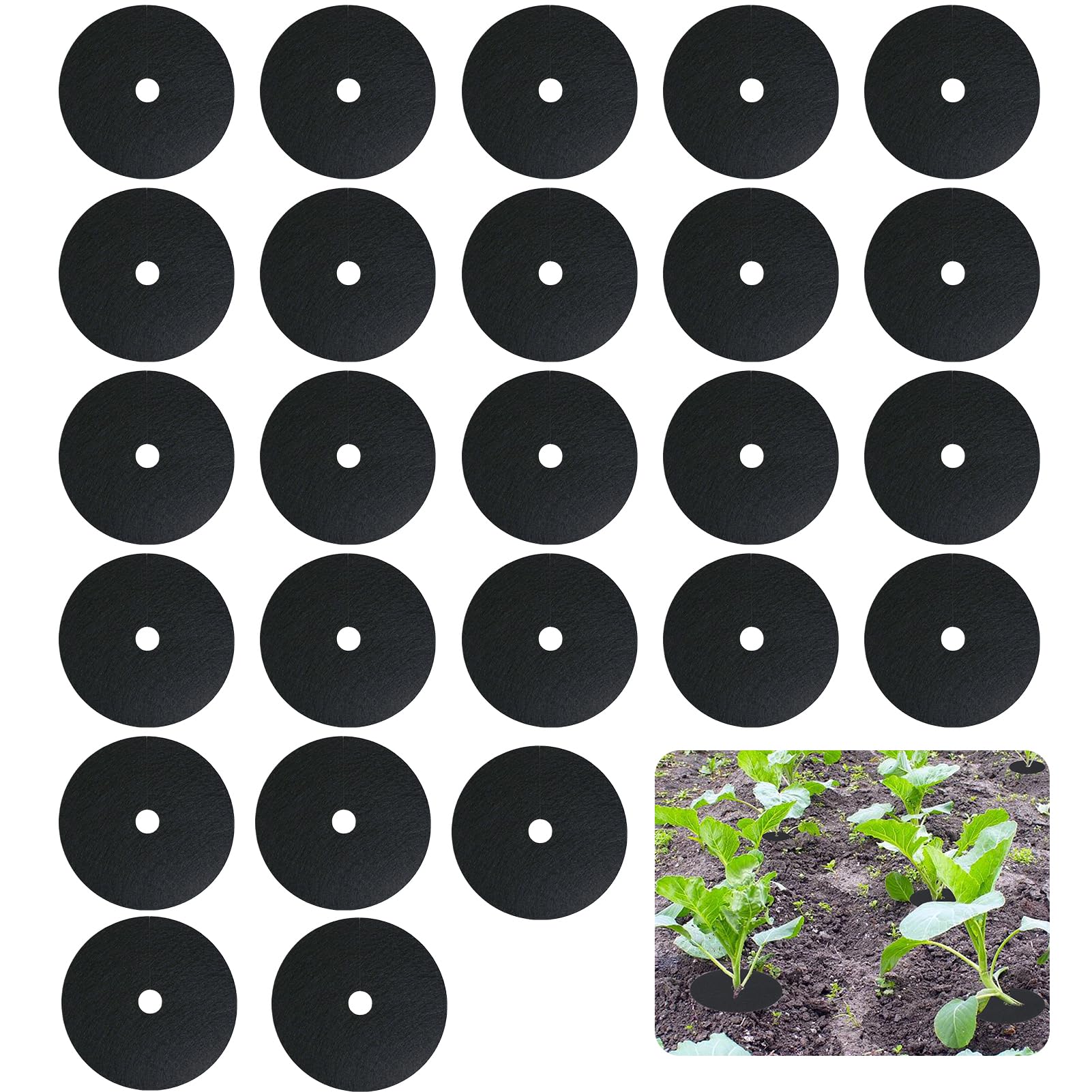 Clydewy 25pcs Cabbage Plant Collars for Plants Slug Deterrent 5.9 Inch (15 Cm) Diameter Round Mulch Ring for Deters Root Flies Nematodes Slugs Snails and Weeds at Roots of Plants