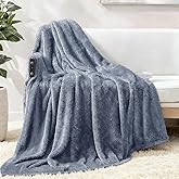 Exclusivo Mezcla Plush Fuzzy Fleece Throw Blanket Extra Large, Super Soft, Fluffy and Warm Blankets for Couch, Bed, All Season (Stone Blue, 50x70 inches)