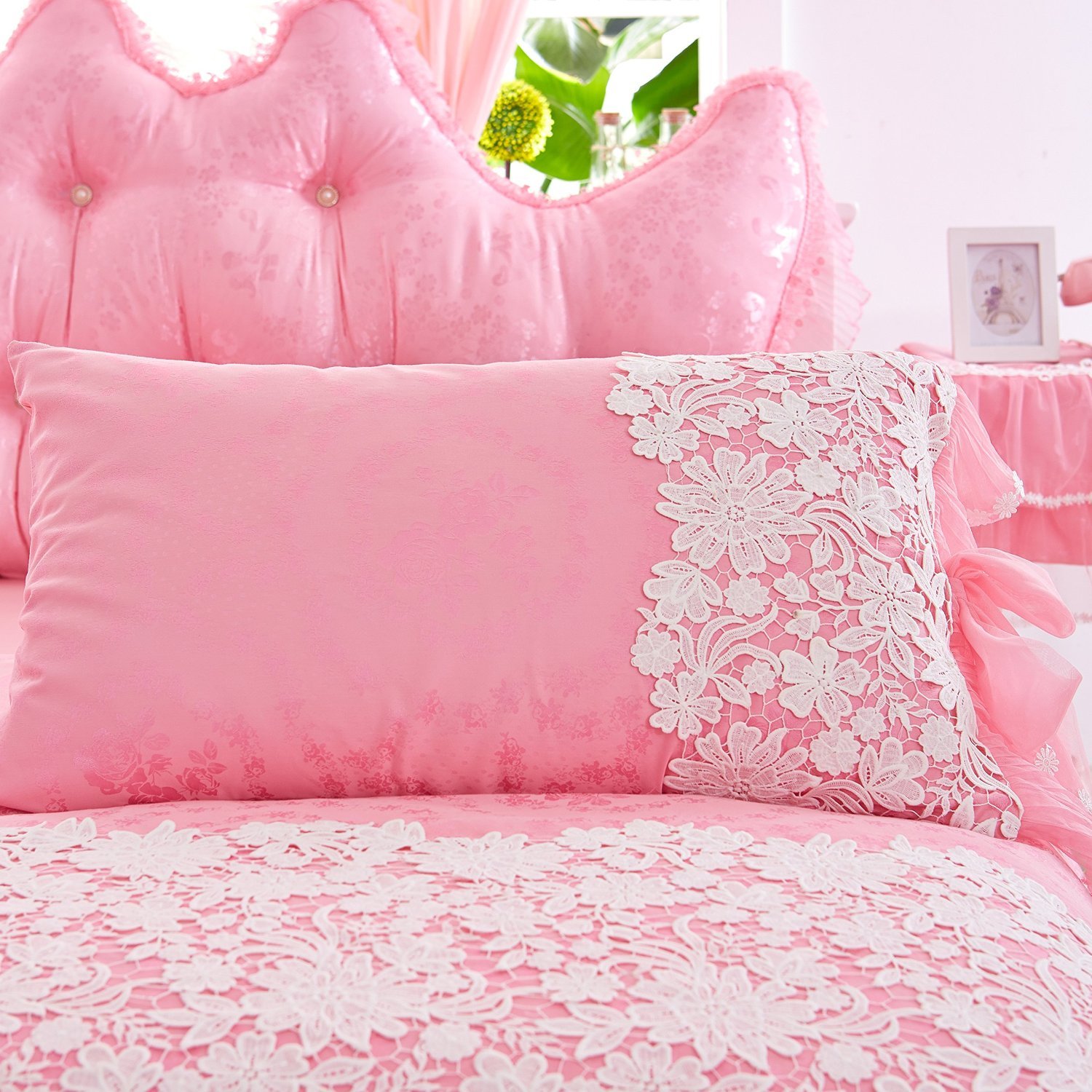Girls Bedding Sets White Lace Ruffle Duvet Cover Set Princess Bed Skirt